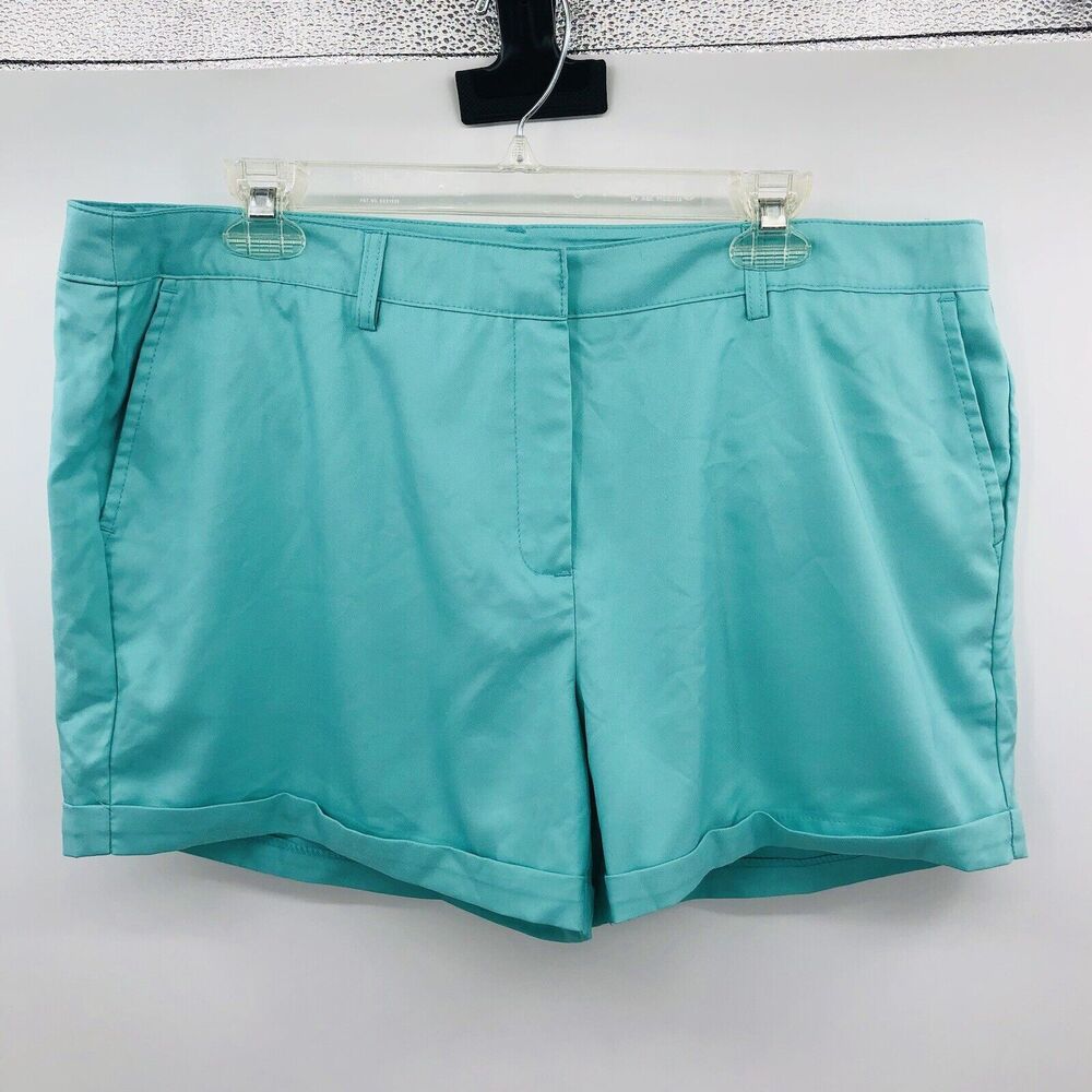 Lillie Green Sz 16 Aqua Golf Shorts Flat Front, Cuffed, Polyester/Spandex Blend